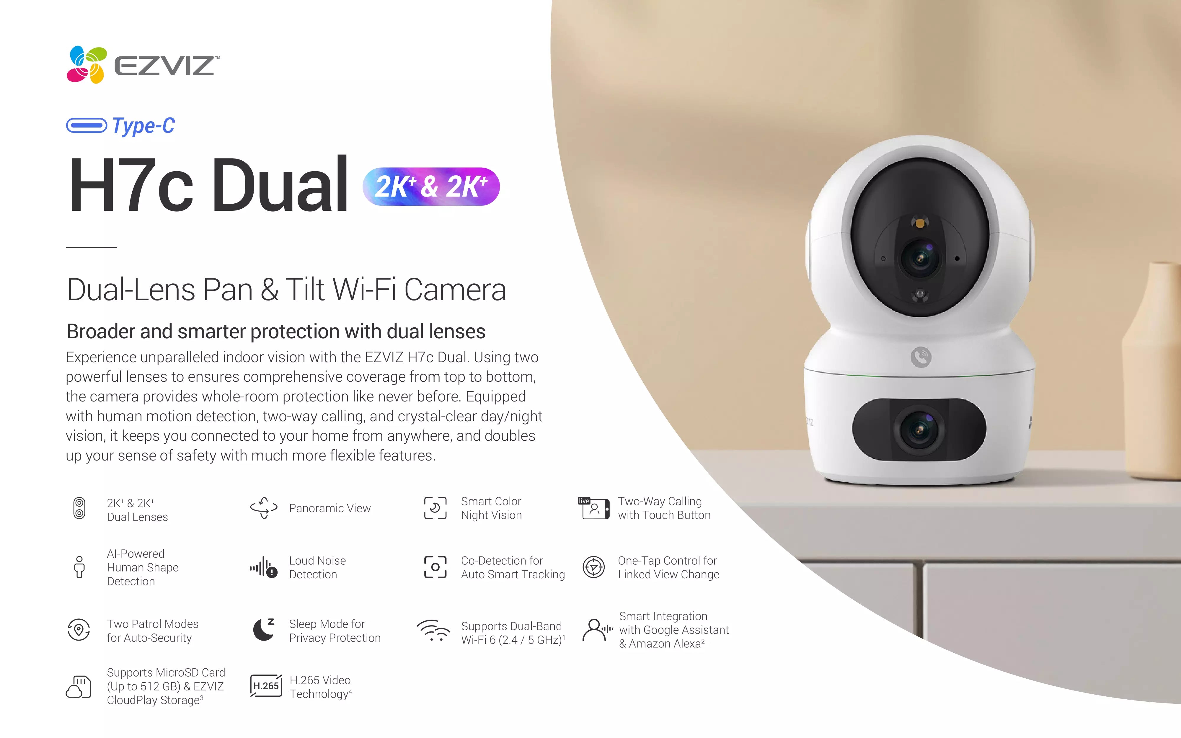 EZVIZ H7C Dual-Lens Pan & Tilt Wi-Fi Camera 2K 4MP