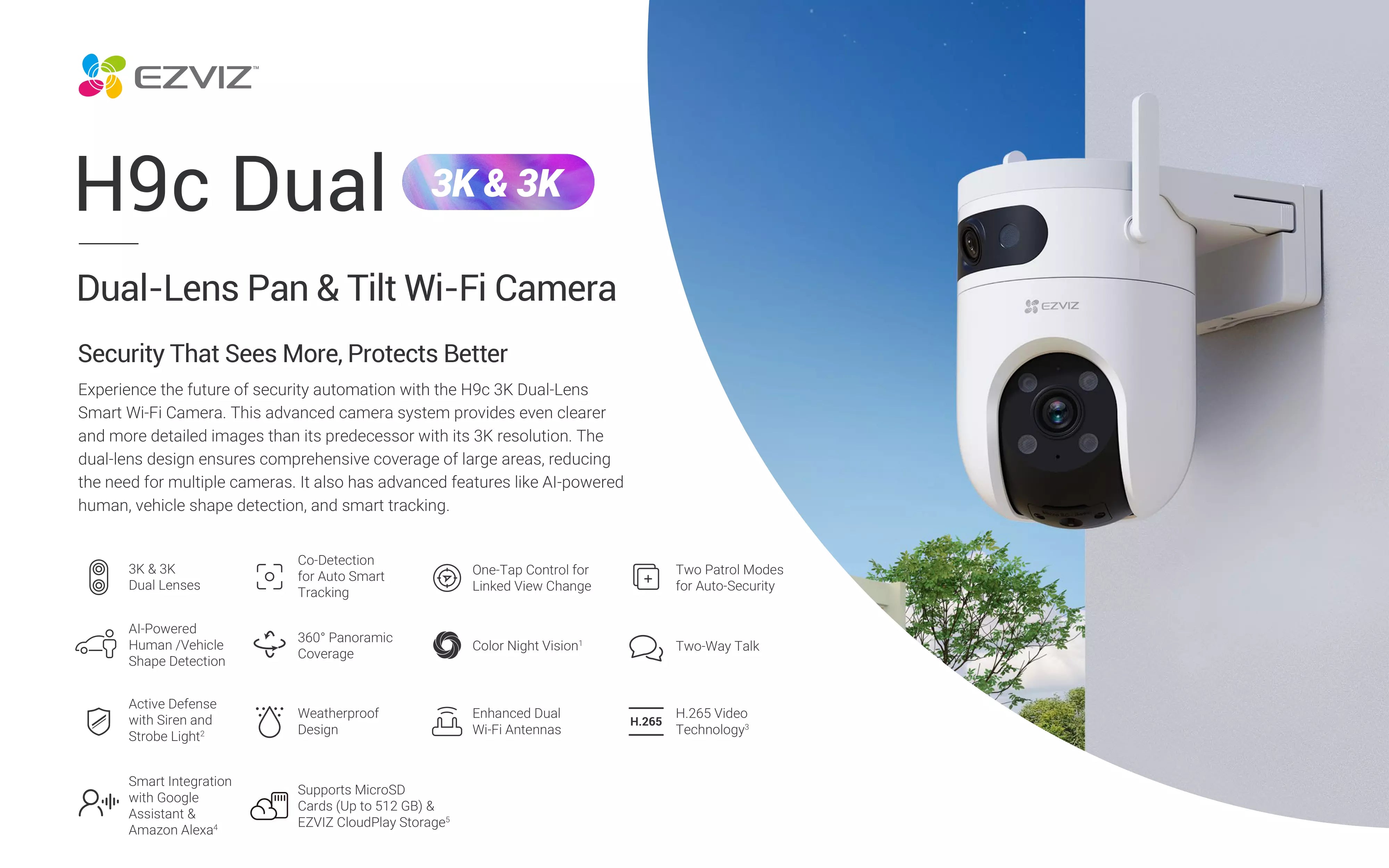 EZVIZ H9c Dual 5MP 3K and 3K Wired Wifi Pan Tilt Camera